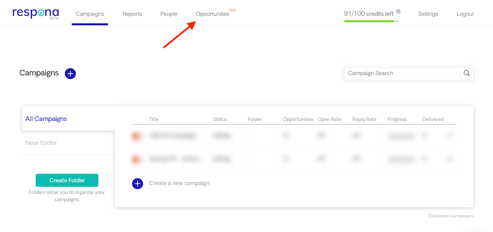 Opportunities tab