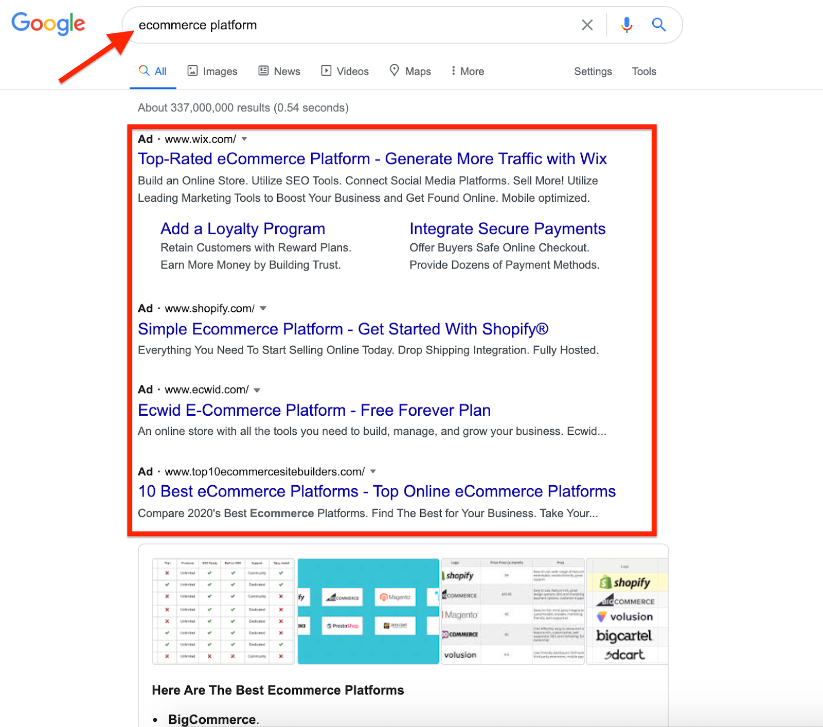Ecommerce Platform Google Search