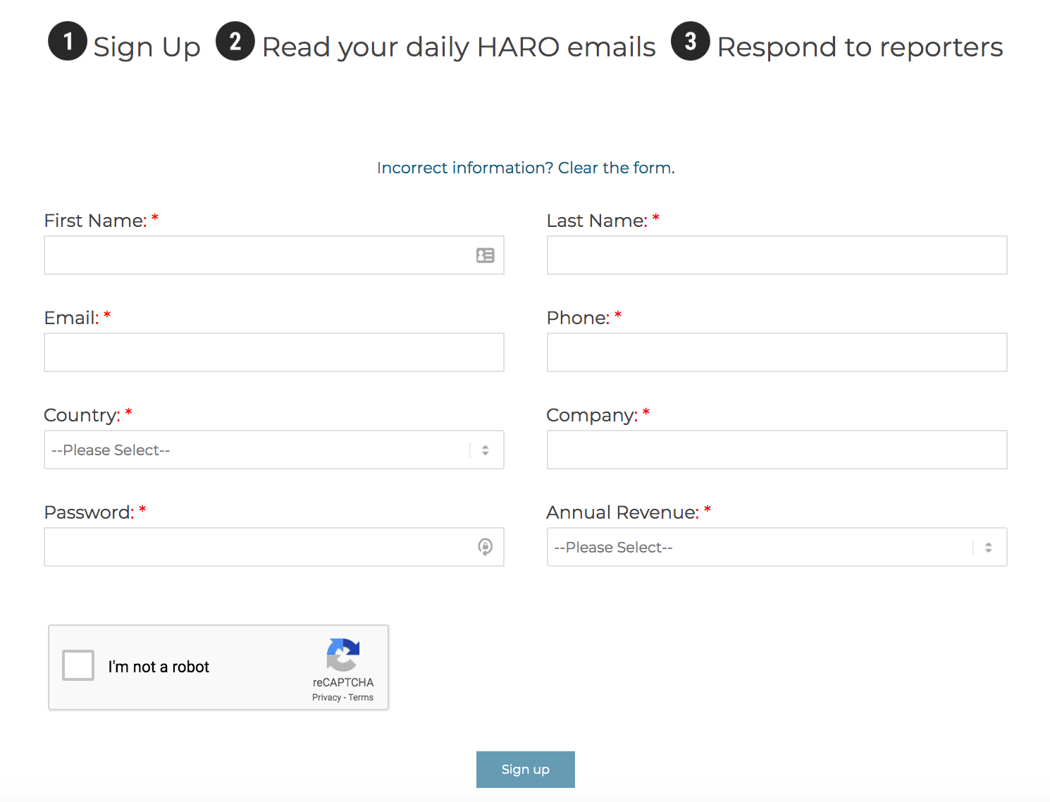 HARO Sign Up Form