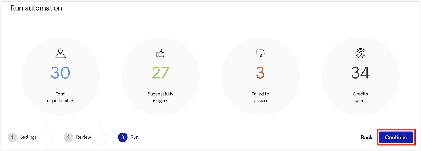 Automation continue button
