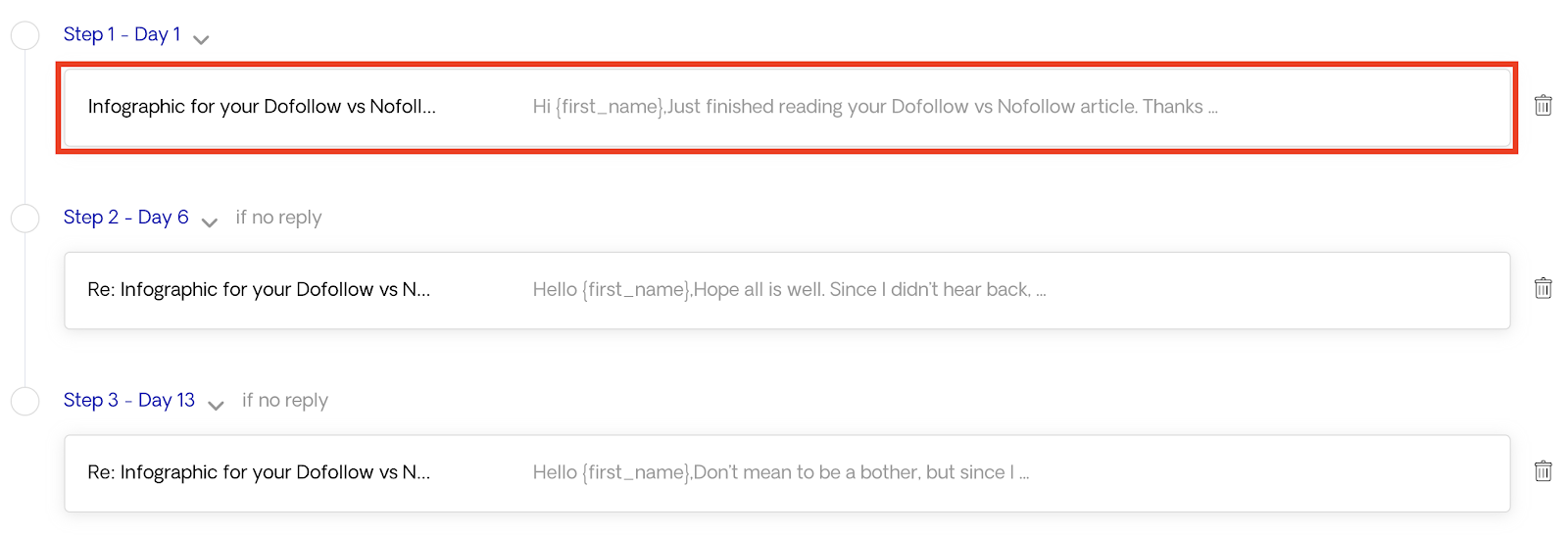 First email sequence step