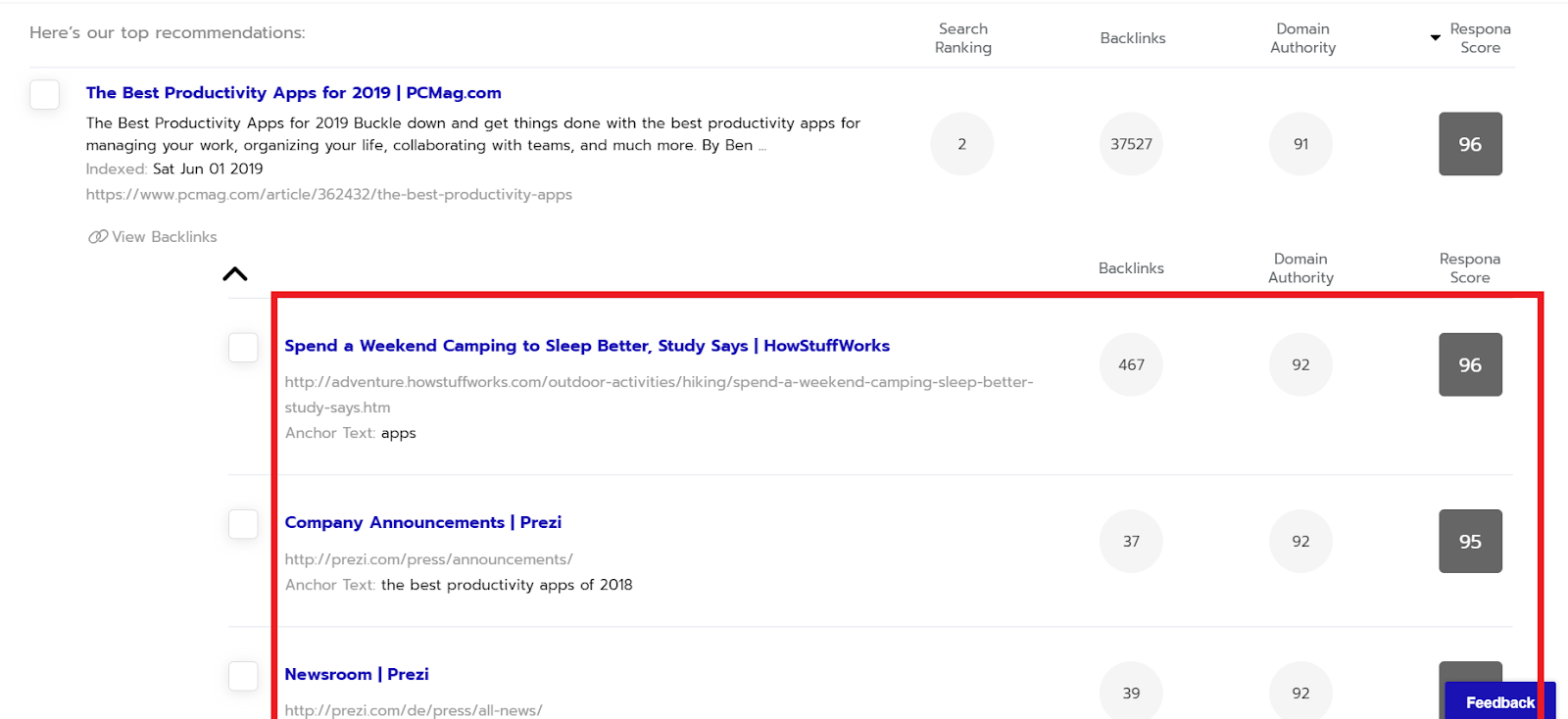 backlinks view respona