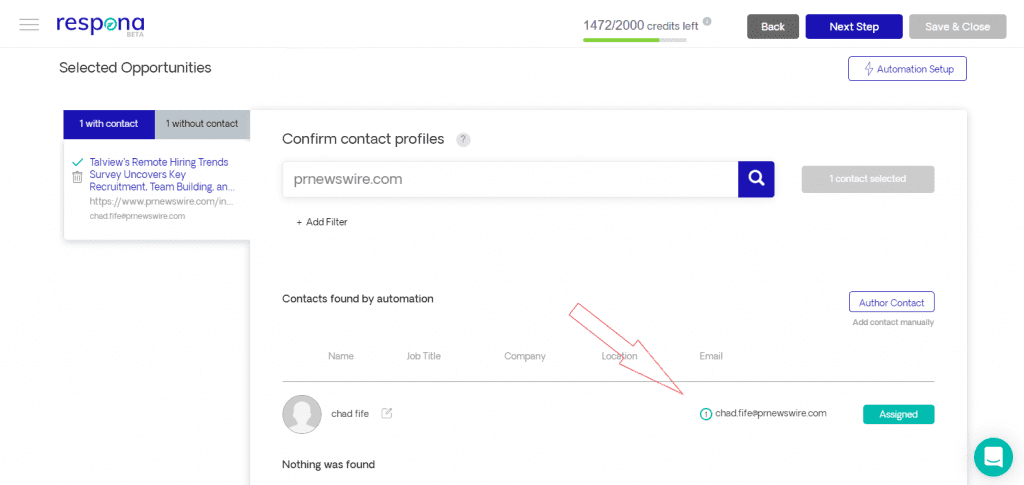 Contact automation example