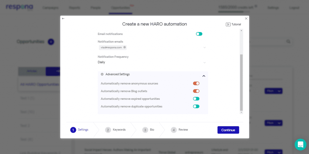 Automation advanced settings