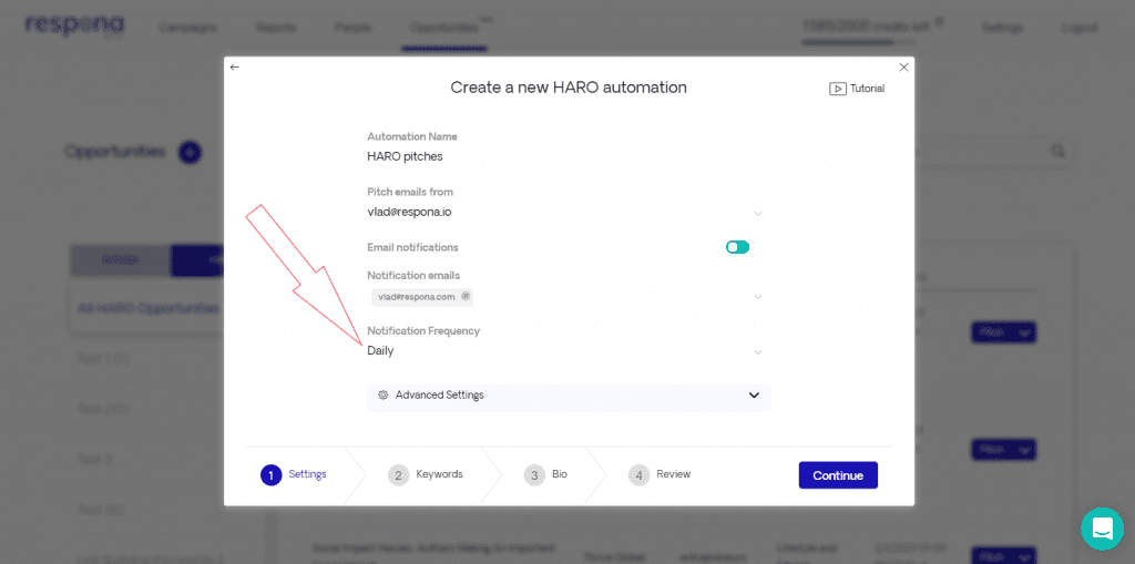 Setting notification frequent
