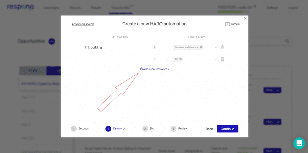 Setting HARO keywords